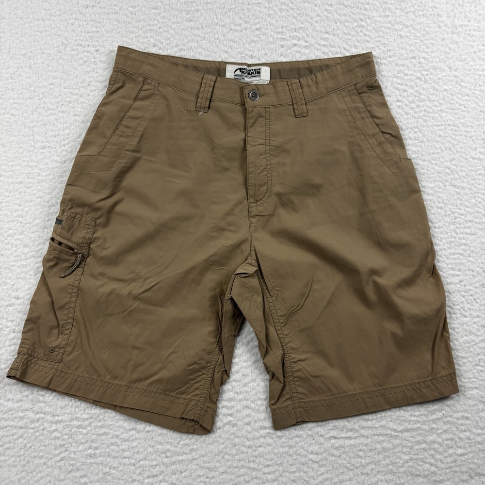 Mountain Khakis Equatorial Shorts Mens 33x9 Brown Relaxed Fit Logo Flat Front